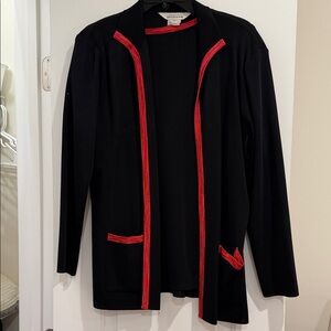 Misook Black Sweater with Red Trim